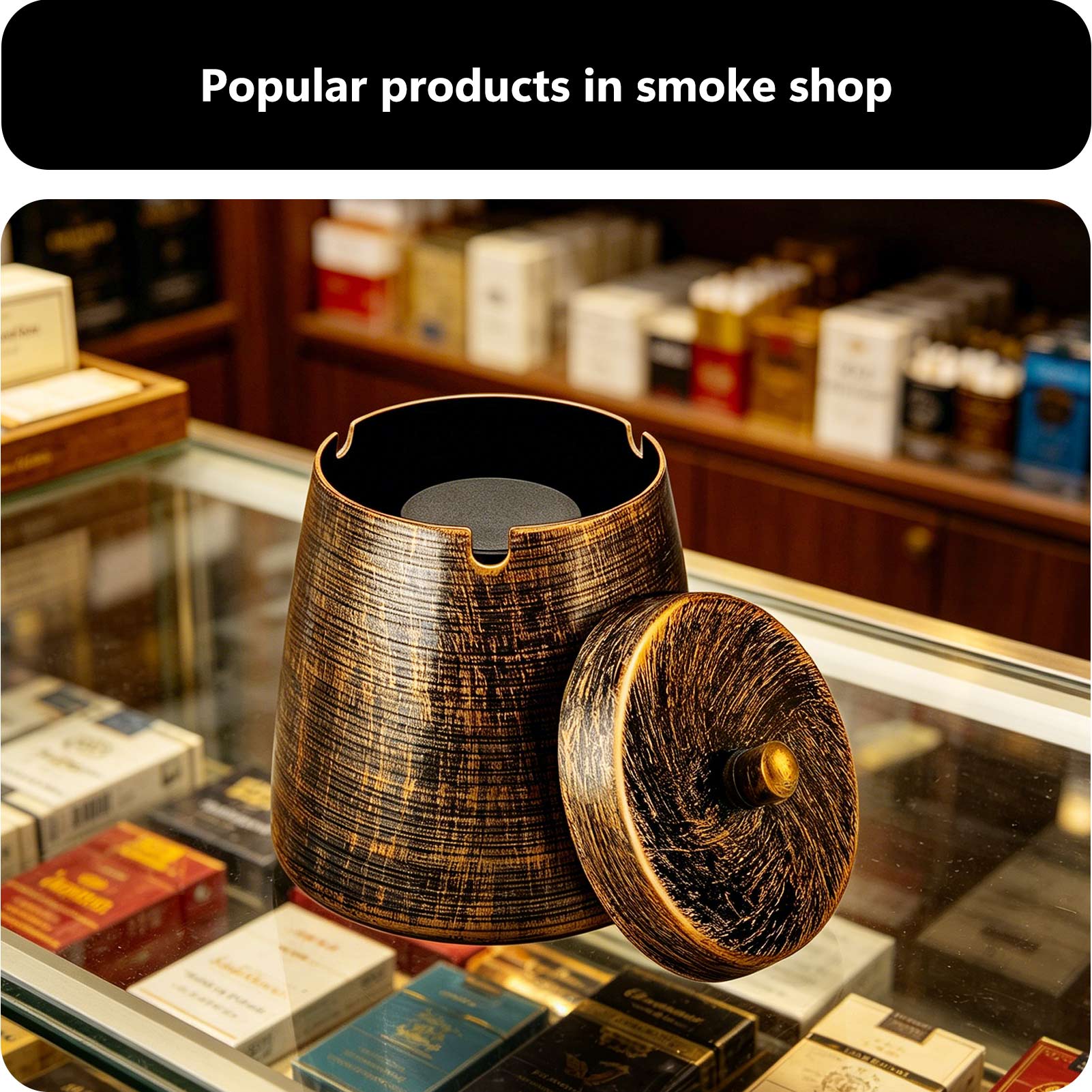 Ash Tray with Lid, Outdoor Ashtray for Outside Patio, Smokeless Metal Ashtrays for Cigarettes with 3 Holder, Smoking Accessories, Home Décor, Ashtrays for Smokers Indoor