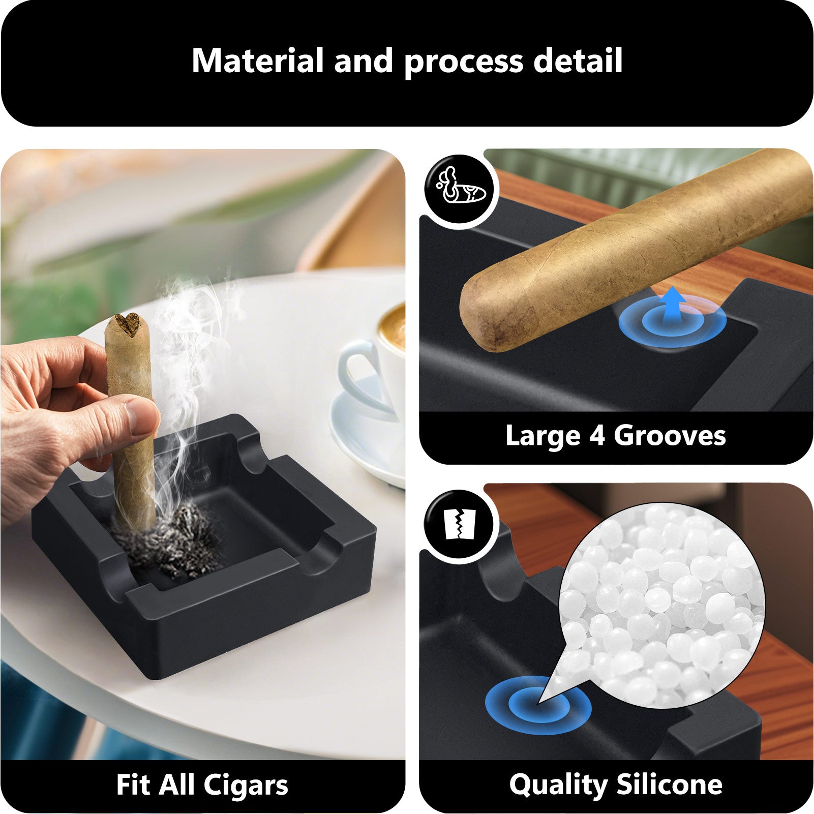 Ash Tray Outdoors, Cigar Outdoor Ashtray for Patio Decor, Cigar Smoking Accessories for Men, Ashtray for Outside Patio with 4 Holder, Ashtrays for Smokers Indoor, Men Cigars to Smoke