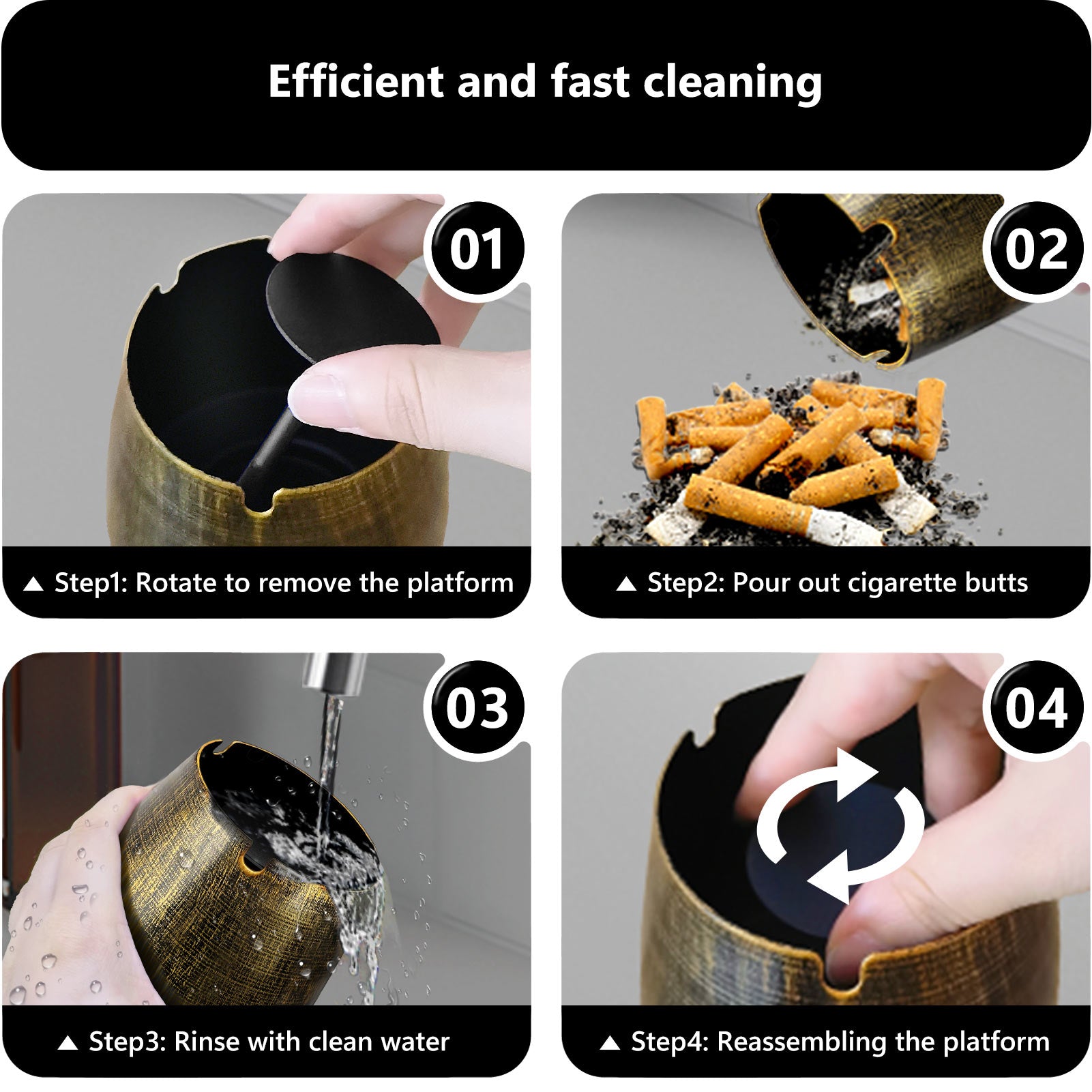 Ash Tray with Lid, Outdoor Ashtray for Outside Patio, Smokeless Metal Ashtrays for Cigarettes with 3 Holder, Smoking Accessories, Home Décor, Ashtrays for Smokers Indoor