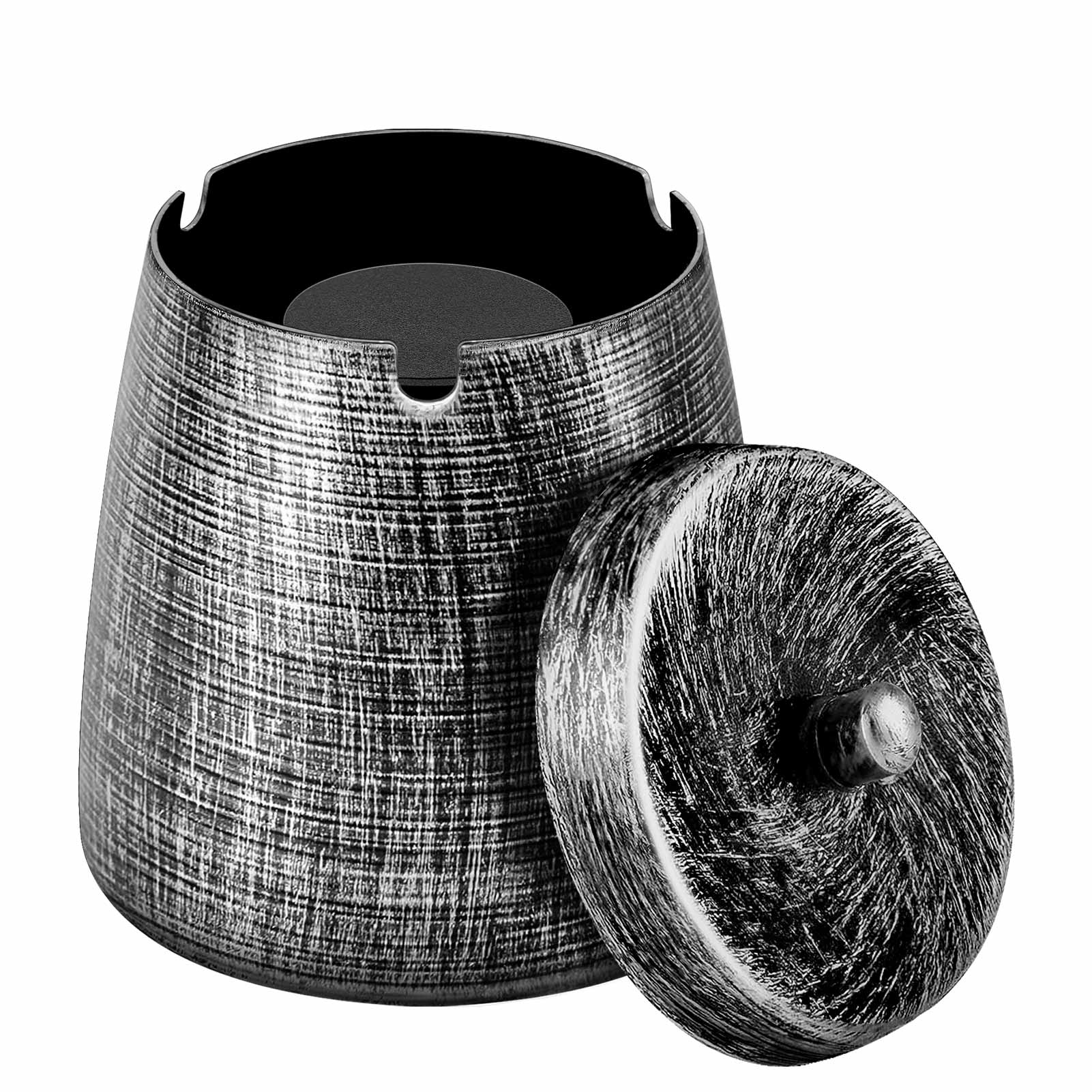 Ash Tray with Lid, Outdoor Ashtray for Outside Patio, Smokeless Metal Ashtrays for Cigarettes with 3 Holder, Smoking Accessories, Home Décor, Ashtrays for Smokers Indoor