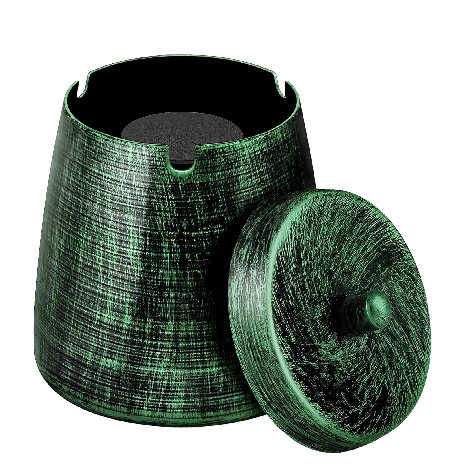 Ash Tray with Lid, Outdoor Ashtray for Outside Patio, Smokeless Metal Ashtrays for Cigarettes with 3 Holder, Smoking Accessories, Home Décor, Ashtrays for Smokers Indoor