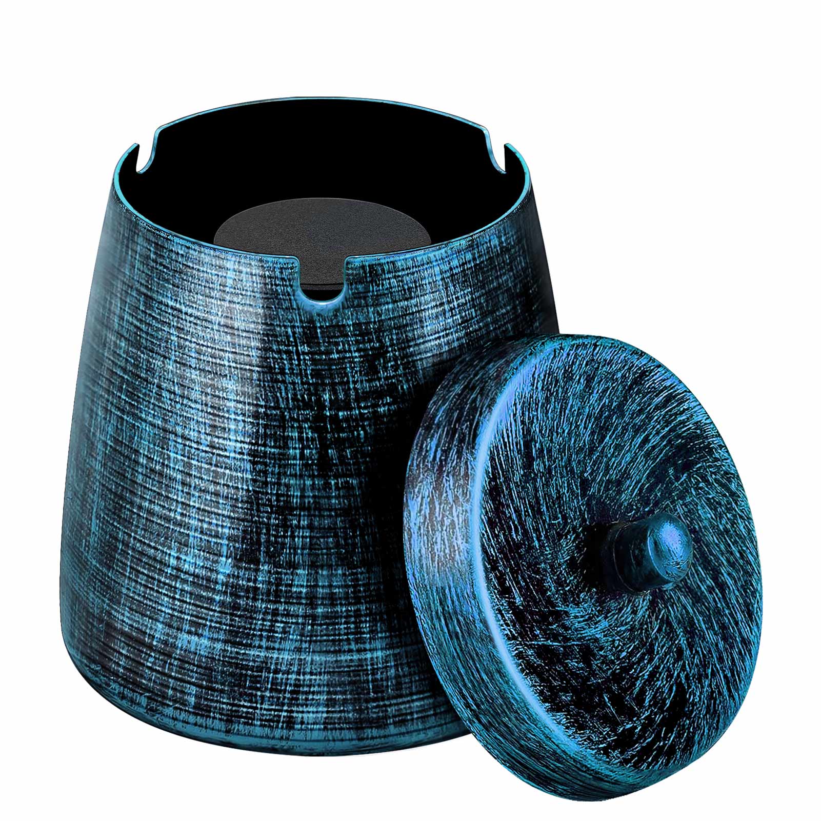 Ash Tray with Lid, Outdoor Ashtray for Outside Patio, Smokeless Metal Ashtrays for Cigarettes with 3 Holder, Smoking Accessories, Home Décor, Ashtrays for Smokers Indoor