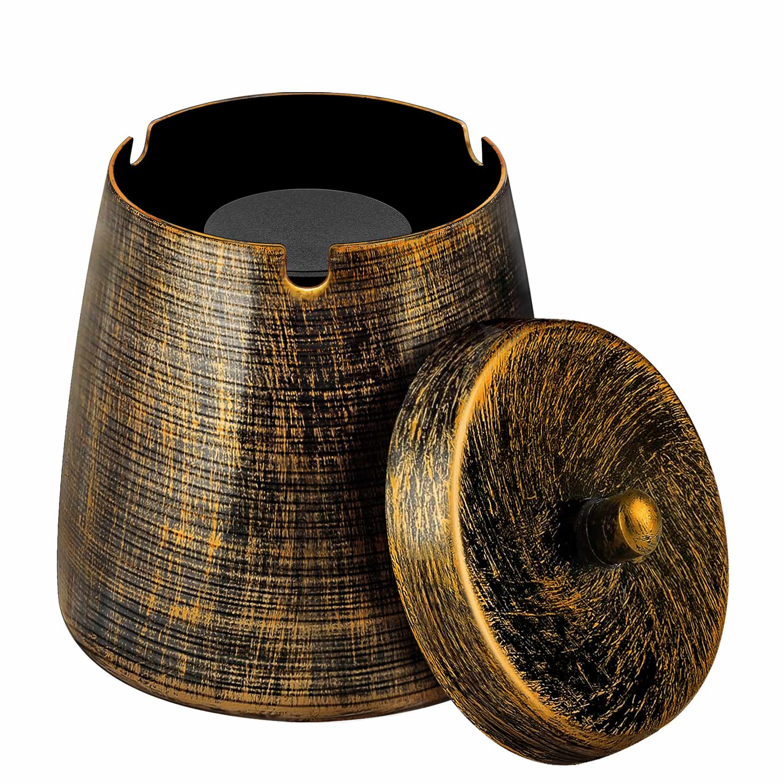 Ash Tray with Lid, Outdoor Ashtray for Outside Patio, Smokeless Metal Ashtrays for Cigarettes with 3 Holder, Smoking Accessories, Home Décor, Ashtrays for Smokers Indoor